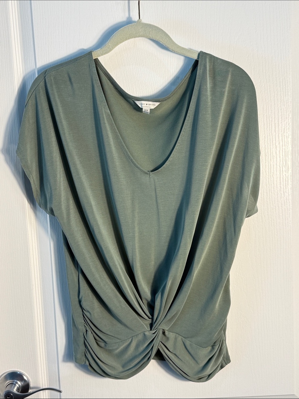 Lucky Brand Sage Green Twist-Front Short Sleeve Top very Soft Size M